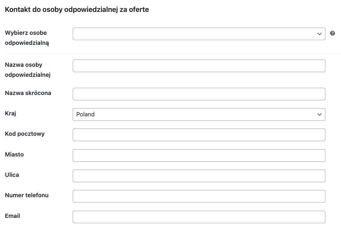 Allegro WooCommerce GPSR - pola kontaktu do osoby odpowiedzialnej